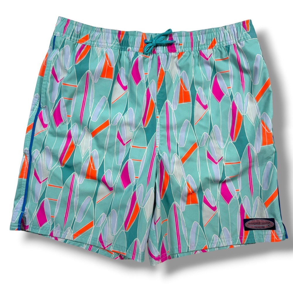 Vineyard Vines Swim Trunks Boys XL 18 Teal Surfboard‎ Print Board Shorts